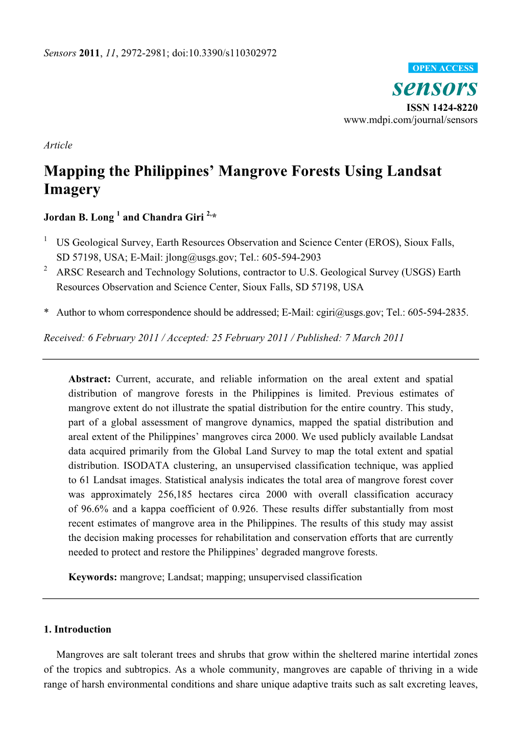 Mapping the Philippines' Mangrove Forests Using Landsat Imagery