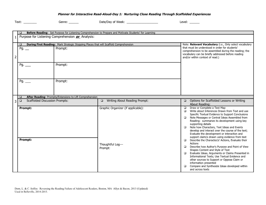 Planner for Interactive Read-Aloud