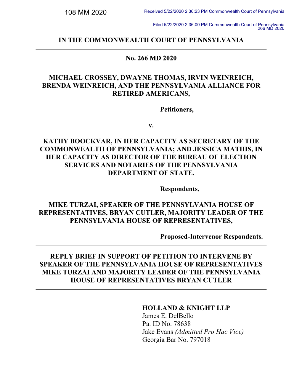 108 MM 2020 Received 5/22/2020 2:36:23 PM Commonwealth Court of Pennsylvania