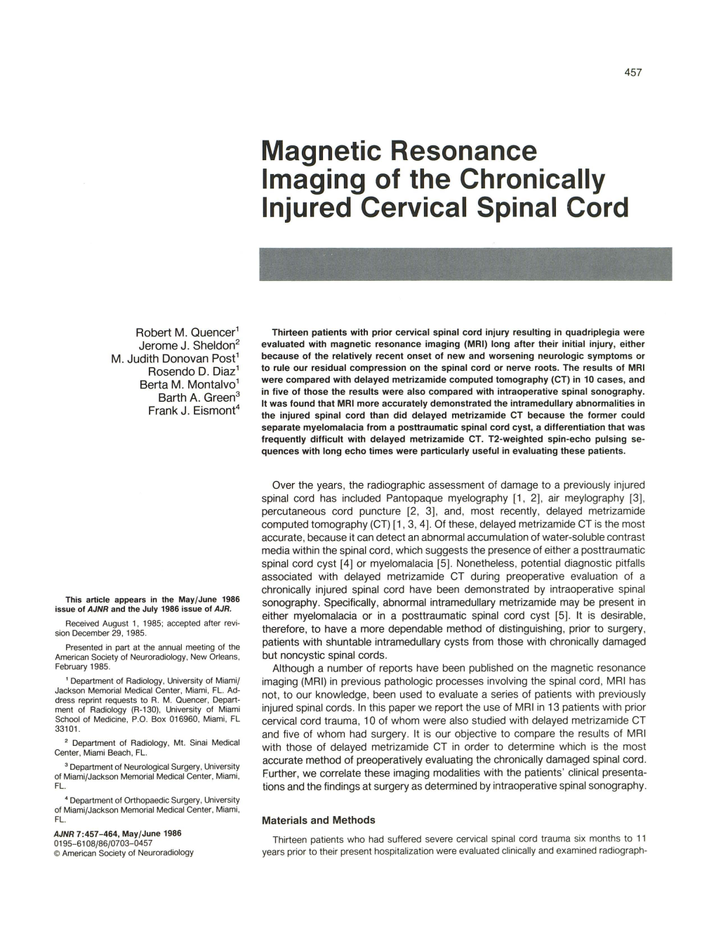 Magnetic Resonance Imaging of the Chronically Injured Cervical Spinal Cord