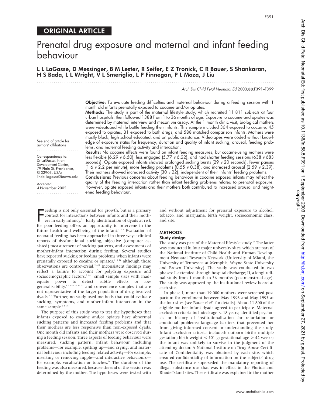 Prenatal Drug Exposure and Maternal and Infant Feeding Behaviour