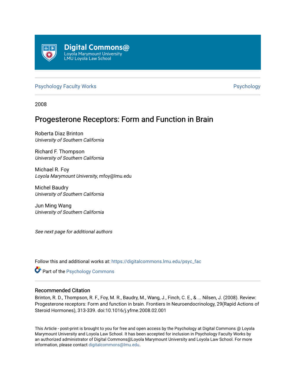 Progesterone Receptors: Form and Function in Brain