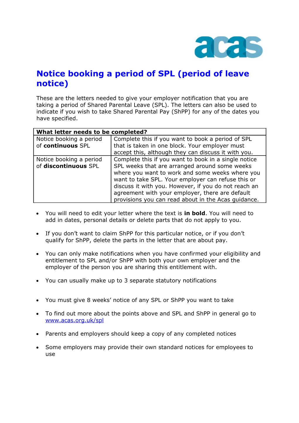 Notice Booking a Period of SPL (Period of Leave Notice)