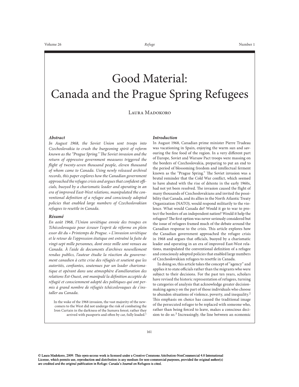 Good Material: Canada and the Prague Spring Refugees