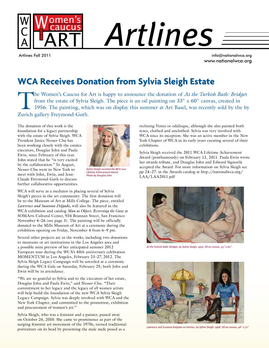 WCA Receives Donation from Sylvia Sleigh Estate