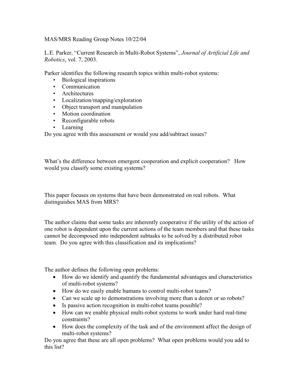 MAS/MRS Reading Group Notes 10/22/04