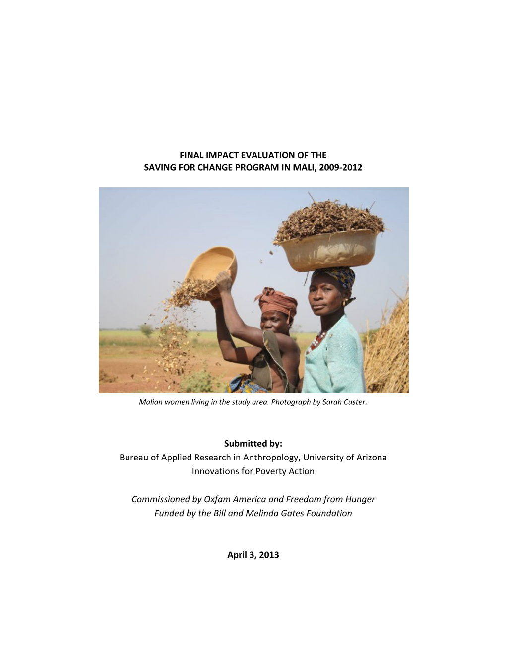 Final Impact Evaluation of the Saving for Change Program in Mali, 2009‐2012
