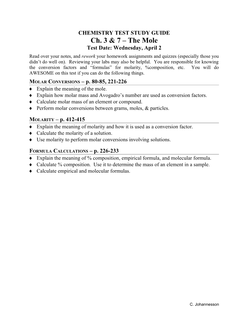 Chemistry Test Study Guide