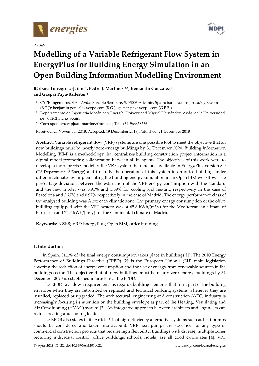 Modelling of a Variable Refrigerant Flow System in Energyplus for Building Energy Simulation in an Open Building Information Modelling Environment