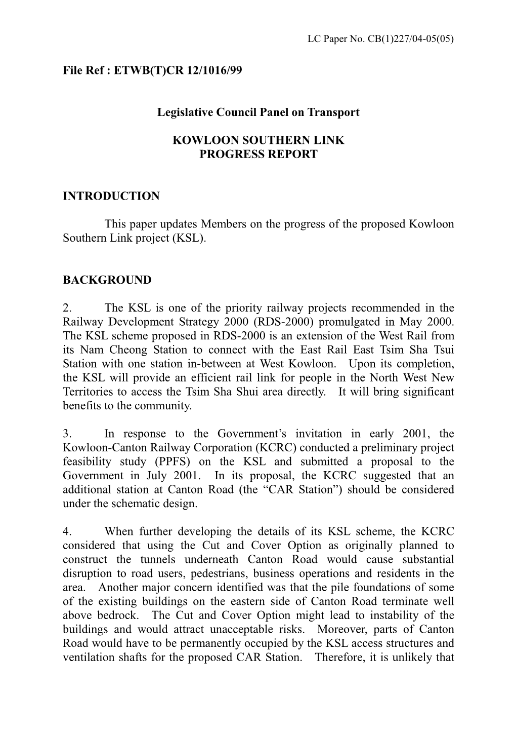 Kowloon Southern Link Progress Report