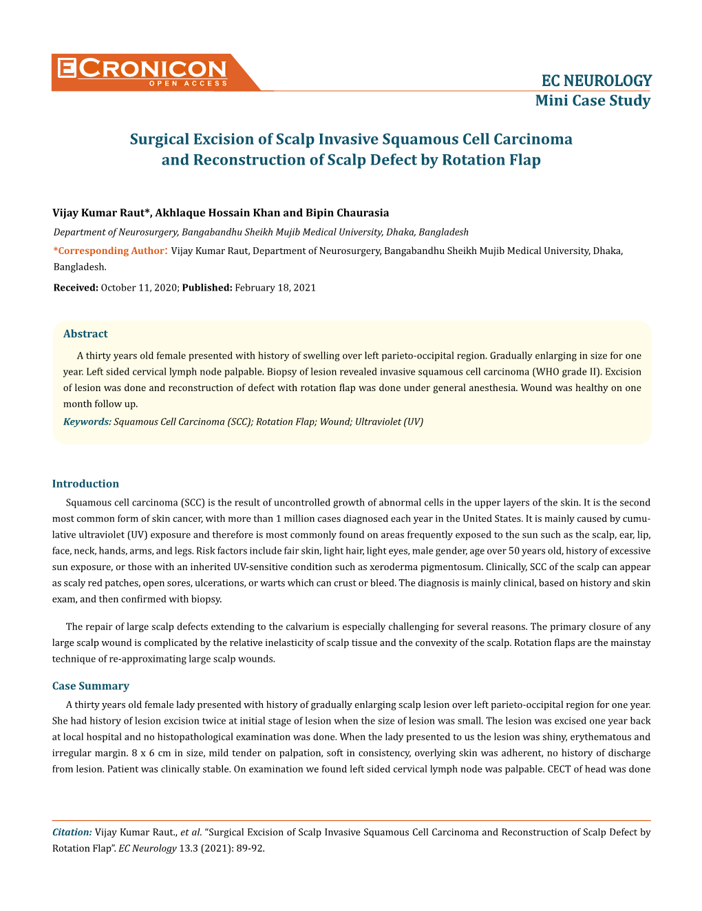 Cronicon OPEN ACCESS EC NEUROLOGY Mini Case Study