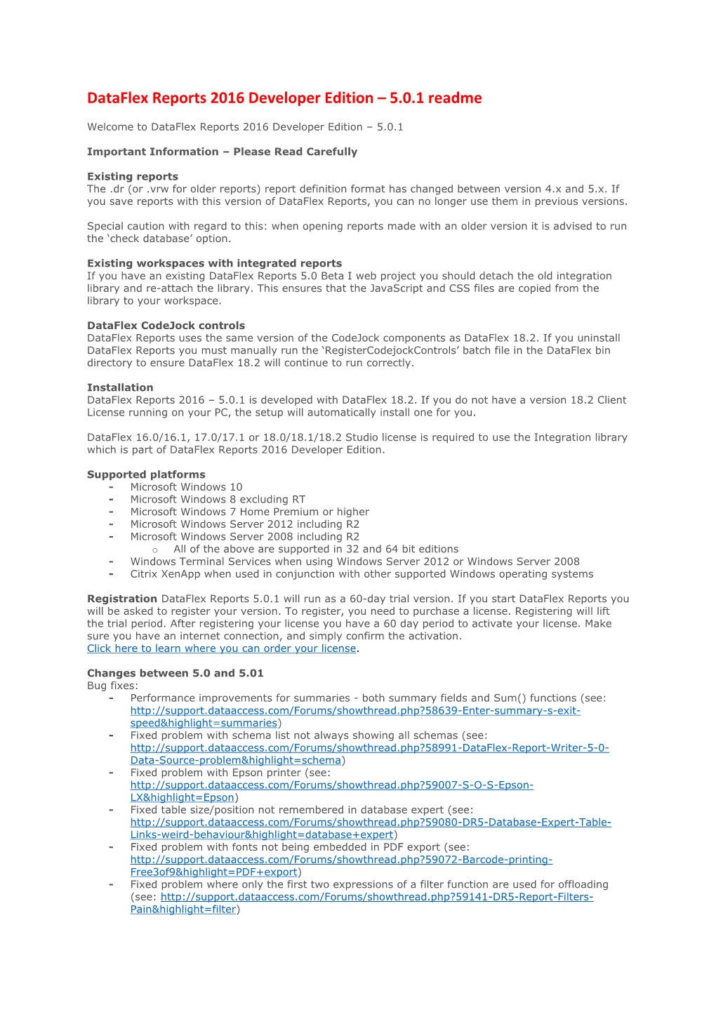 Dataflex Reports 2016 Developer Edition – 5.0.1 Readme