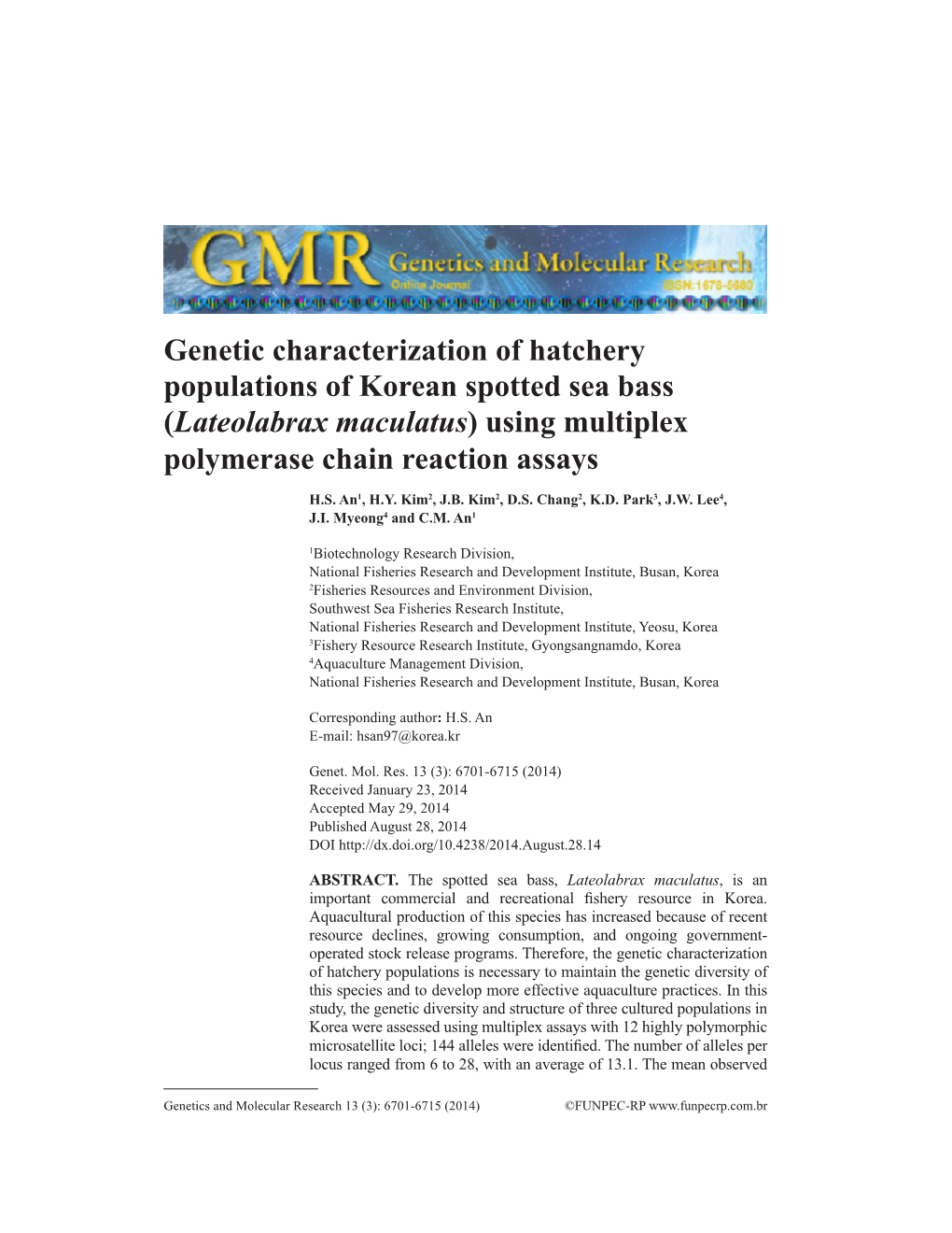 Lateolabrax Maculatus) Using Multiplex Polymerase Chain Reaction Assays