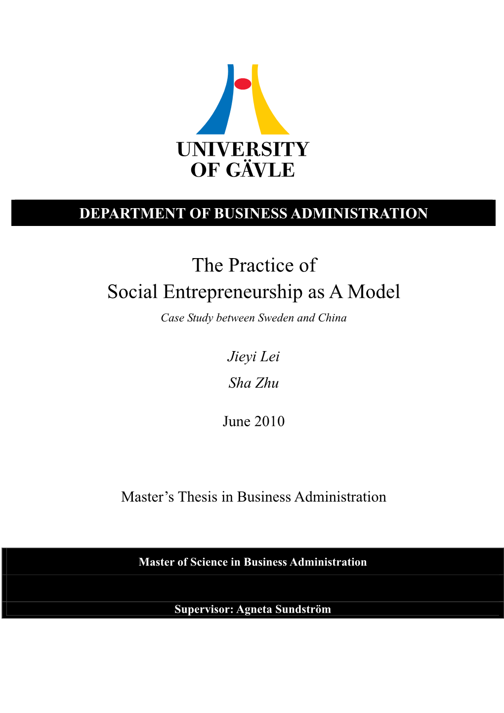 The Practice of Social Entrepreneurship As a Model Case Study Between Sweden and China