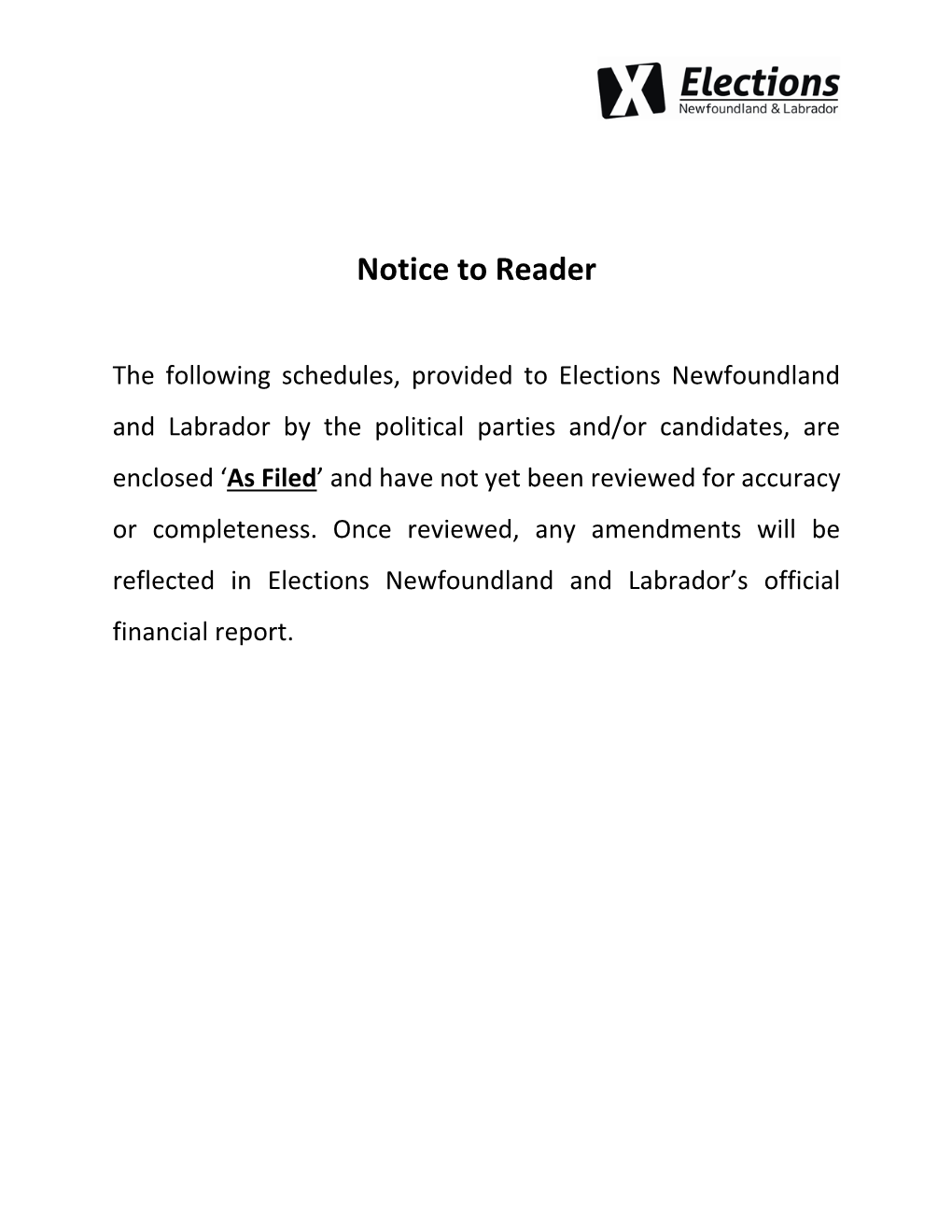 Notice to Reader