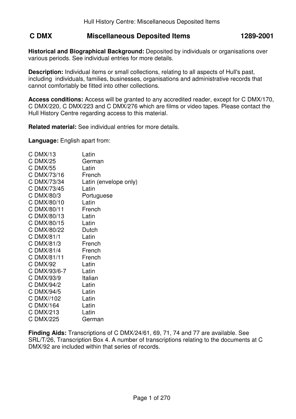 C DMX Miscellaneous Deposited Items 1289-2001