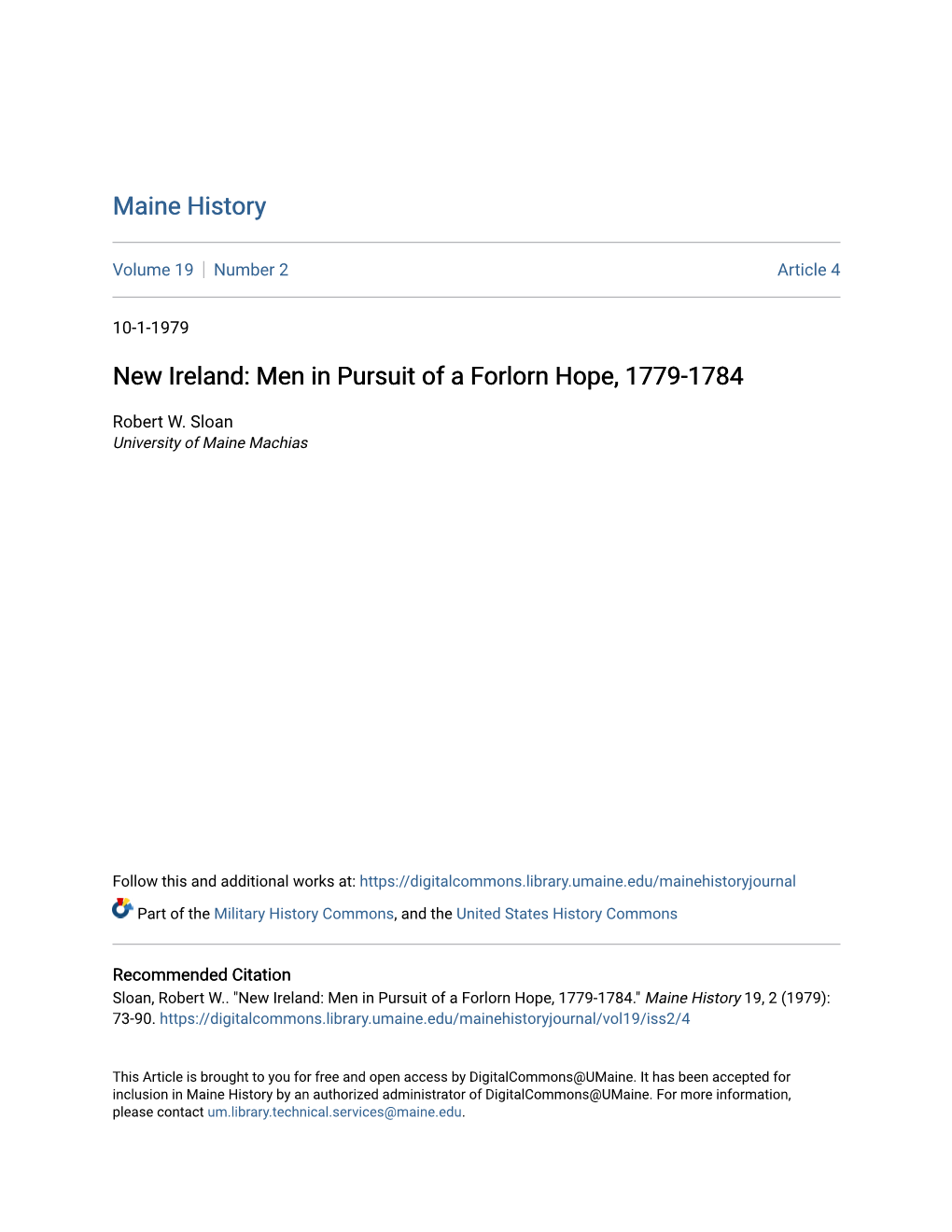 New Ireland: Men in Pursuit of a Forlorn Hope, 1779-1784