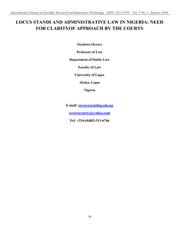Locus Standi and Administrative Law in Nigeria: Need for Clarityof Approach by the Courts