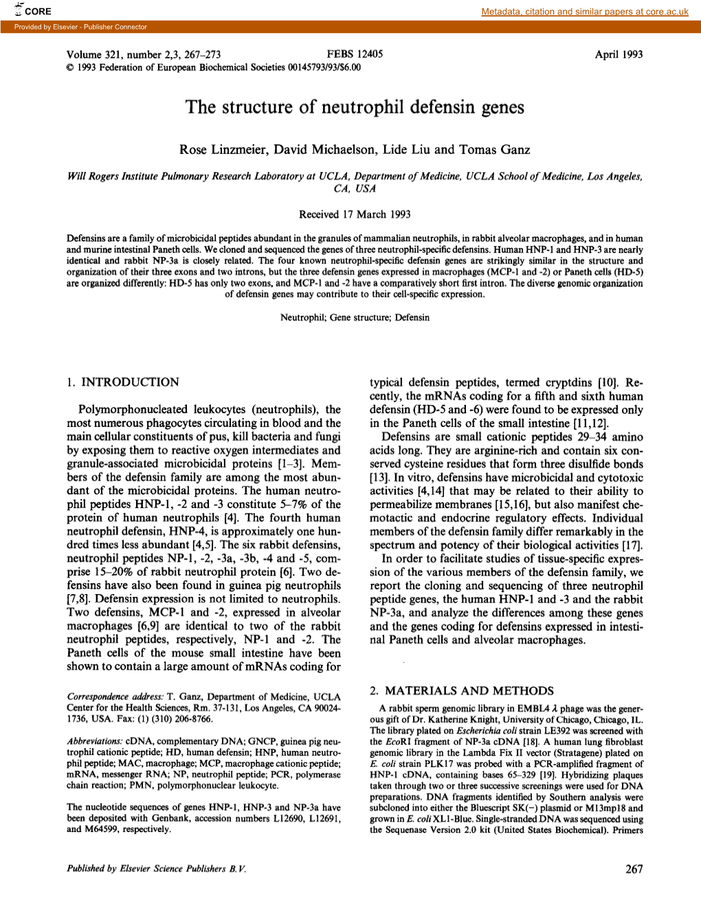 The Structure of Neutrophil Defensin Genes