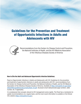 Guidelines for the Prevention and Treatment of Opportunistic Infections in Adults and Adolescents with HIV