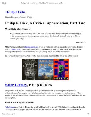 Philip K Dick, a Critical Appreciation, Part Two