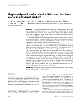 Regional Dynamics of a Patchily Distributed Herbivore Along an Altitudinal Gradient