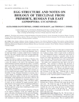 Egg Structure and Notes on Biology of Theclinae from Primor'e, Russian Far East (Lepidoptera: Lycaenidae)