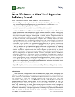 Ozone Effectiveness on Wheat Weevil Suppression: Preliminary Research