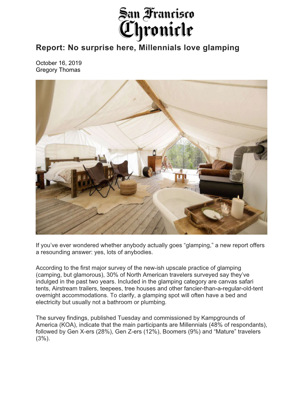 Report: No Surprise Here, Millennials Love Glamping