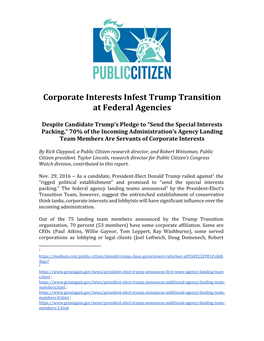 Corporate Interests Infest Trump Transition at Federal Agencies