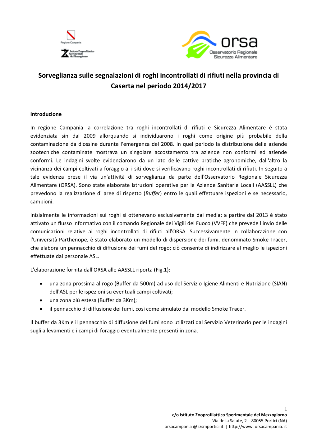 Sorveglianza Sulle Segnalazioni Di Roghi Incontrollati Di Rifiuti Nella Provincia Di Caserta Nel Periodo 2014/2017