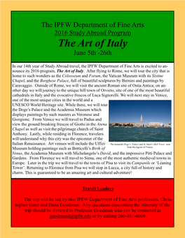 The Art of Italy June 5Th -26Th