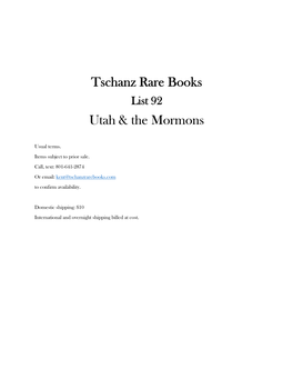 Tschanz Rare Books Utah & the Mormons