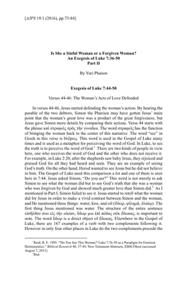 An Exegesis of Luke 7:36-50 Part II by Yuri Phanon Exege