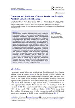 Correlates and Predictors of Sexual Satisfaction for Older Adults in Same-Sex Relationships