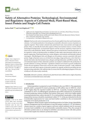 Safety of Alternative Proteins: Technological, Environmental and Regulatory Aspects of Cultured Meat, Plant-Based Meat, Insect Protein and Single-Cell Protein