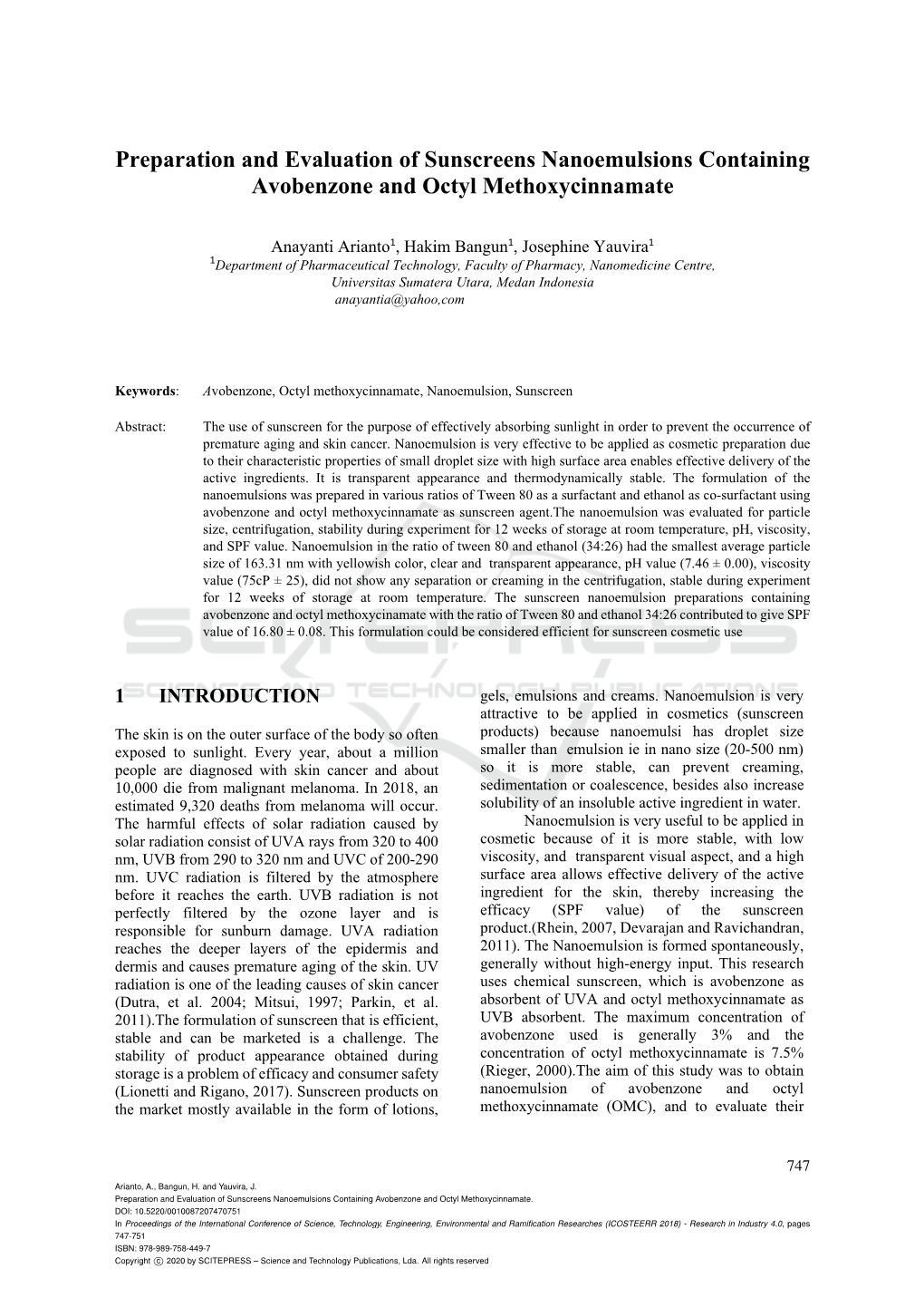 Preparation and Evaluation of Sunscreens Nanoemulsions Containing Avobenzone and Octyl Methoxycinnamate