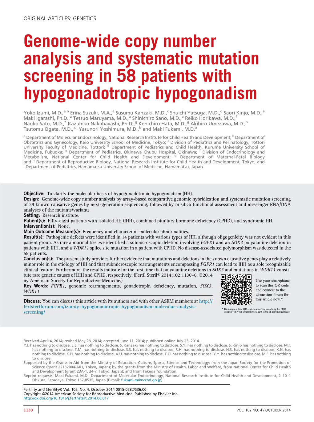 Genome-Wide Copy Number Analysis and Systematic Mutation Screening in 58 Patients with Hypogonadotropic Hypogonadism