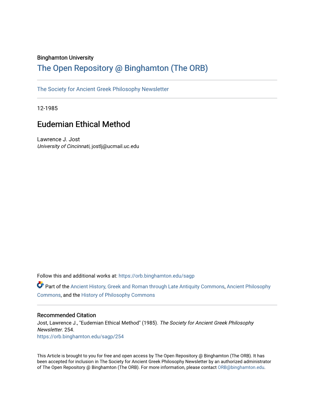 Eudemian Ethical Method