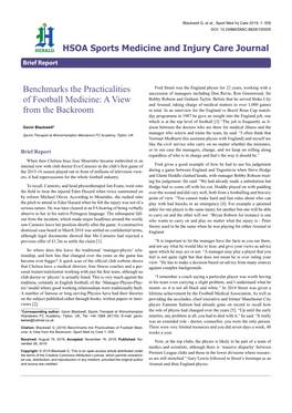 Benchmarks the Practicalities of Football Medicine: a View from the Backroom