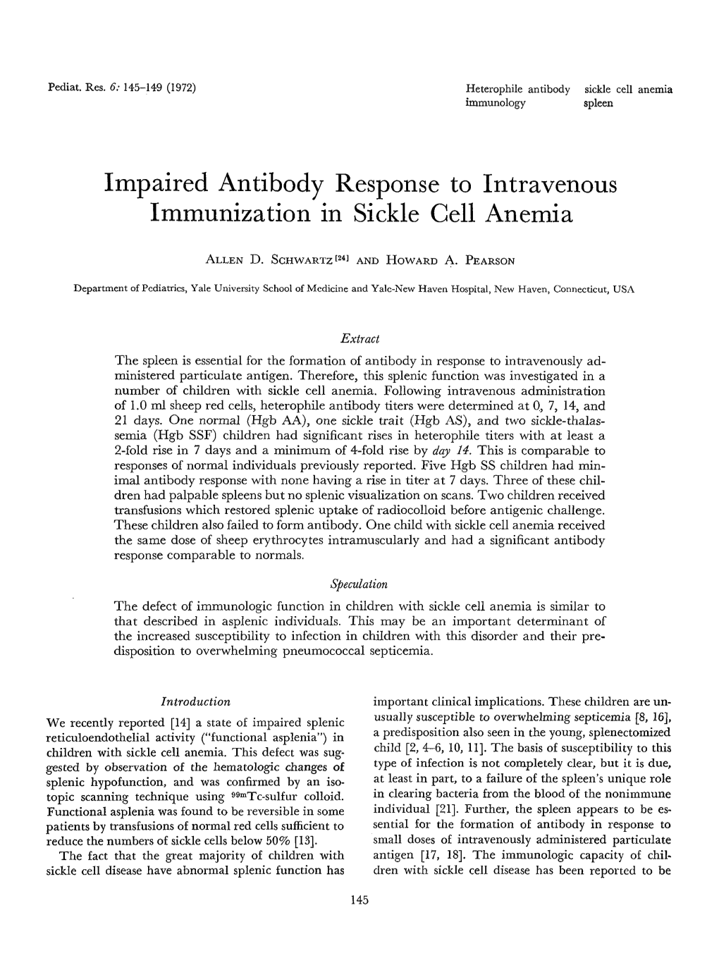 Impaired Antibody Response to Intravenous Immunization in Sickle Cell Anemia