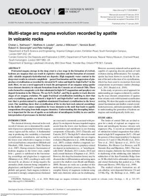 Multi-Stage Arc Magma Evolution Recorded by Apatite in Volcanic Rocks Chetan L