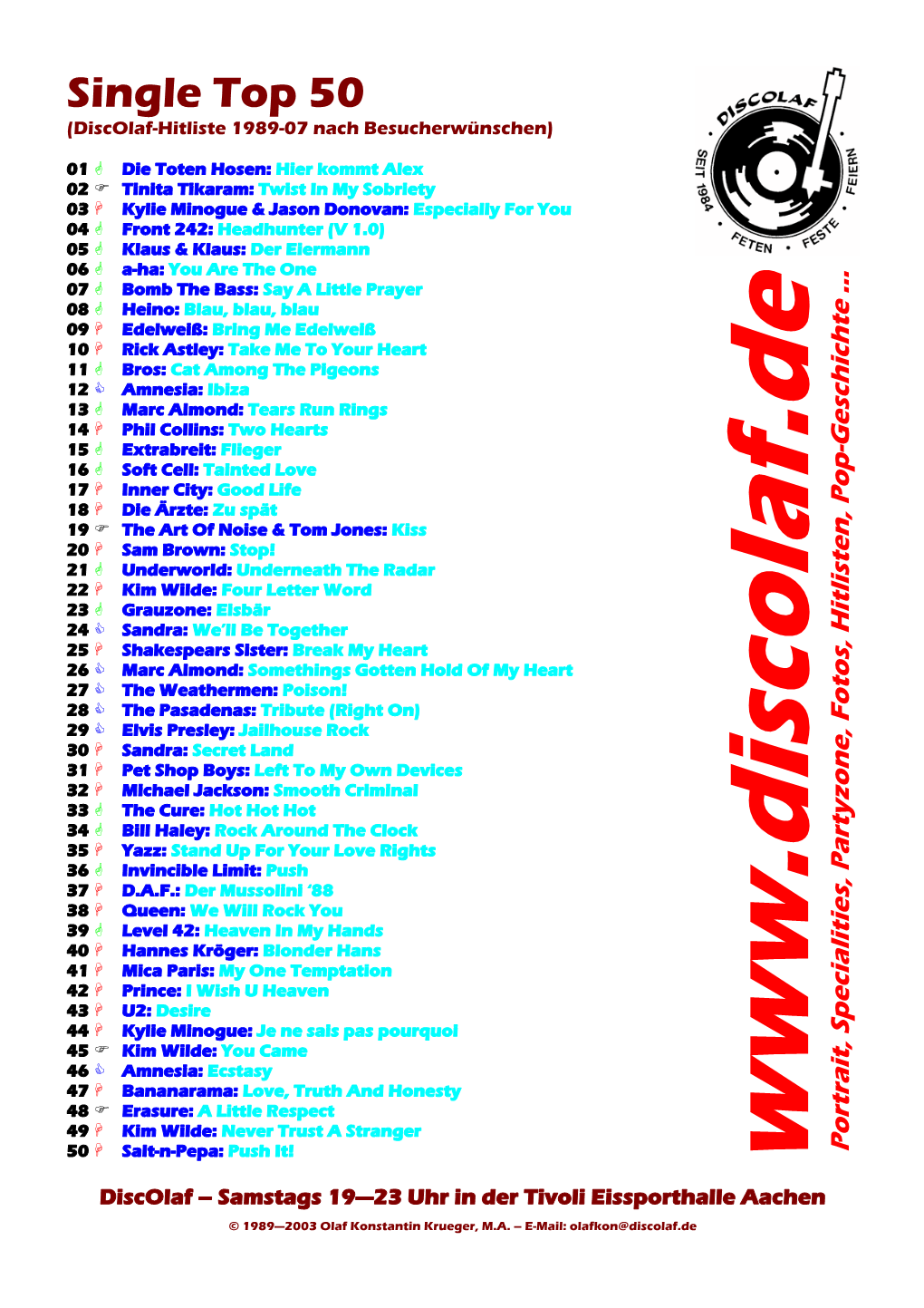 Single Top 50 (Discolaf-Hitliste 1989-07 Nach Besucherwünschen)