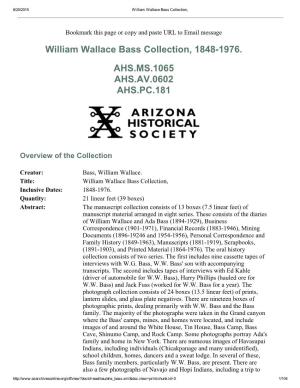 William Wallace Bass Collection, 18481976. AHS.MS.1065 AHS.AV.0602 AHS.PC.181