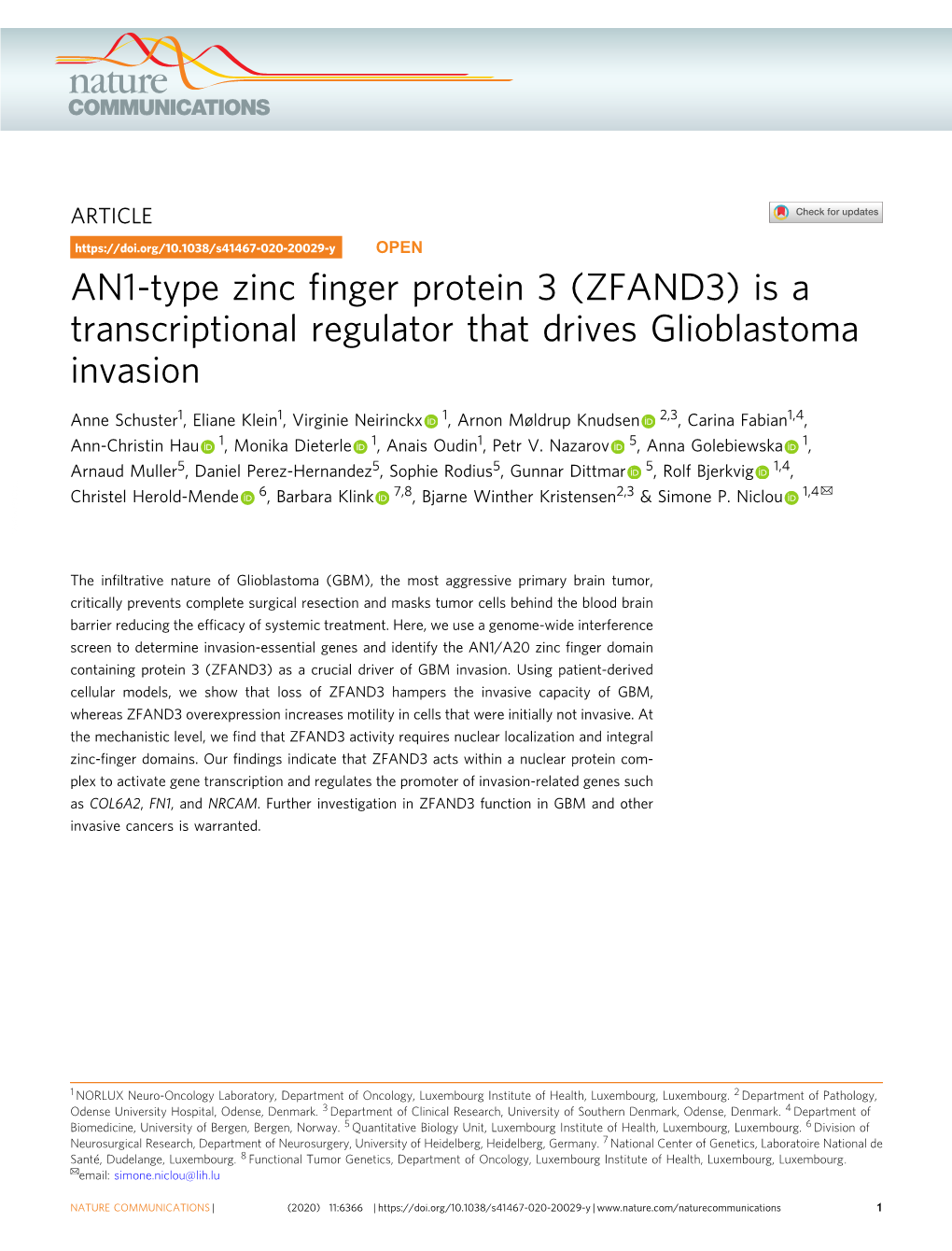 Is a Transcriptional Regulator That Drives Glioblastoma Invasion