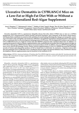 Ulcerative Dermatitis in C57BL/6Ncrl Mice on a Low-Fat Or High-Fat Diet with Or Without a Mineralized Red-Algae Supplement