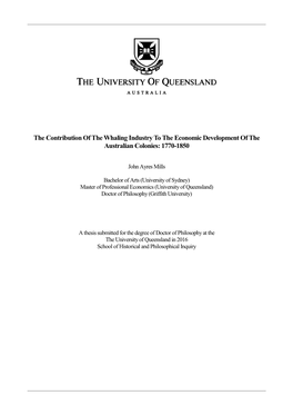 The Contribution of the Whaling Industry to the Economic Development of the Australian Colonies: 1770-1850