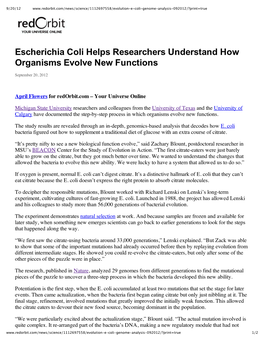 Escherichia Coli Helps Researchers Understand How Organisms Evolve New Functions
