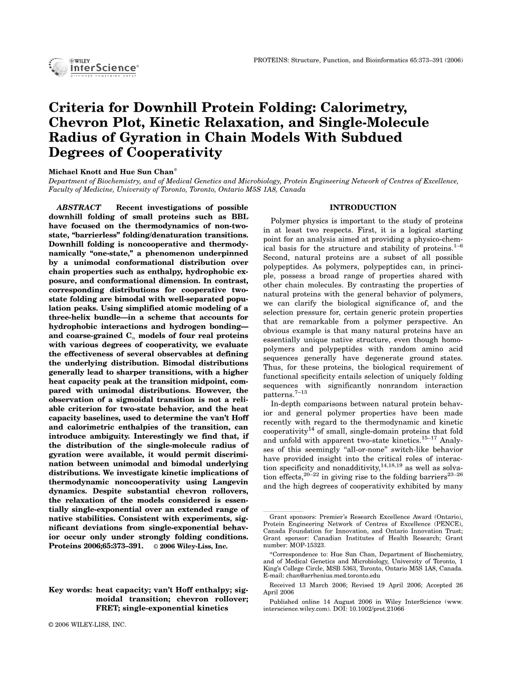 Criteria for Downhill Protein Folding: Calorimetry, Chevron Plot, Kinetic