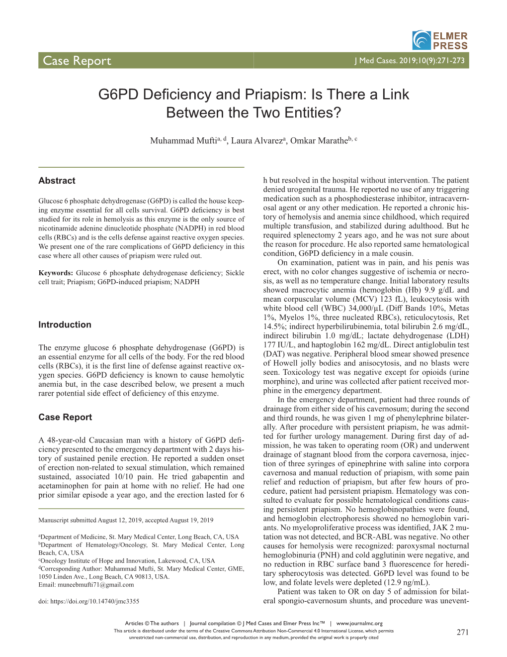 G6PD Deficiency and Priapism: Is There a Link Between the Two Entities?